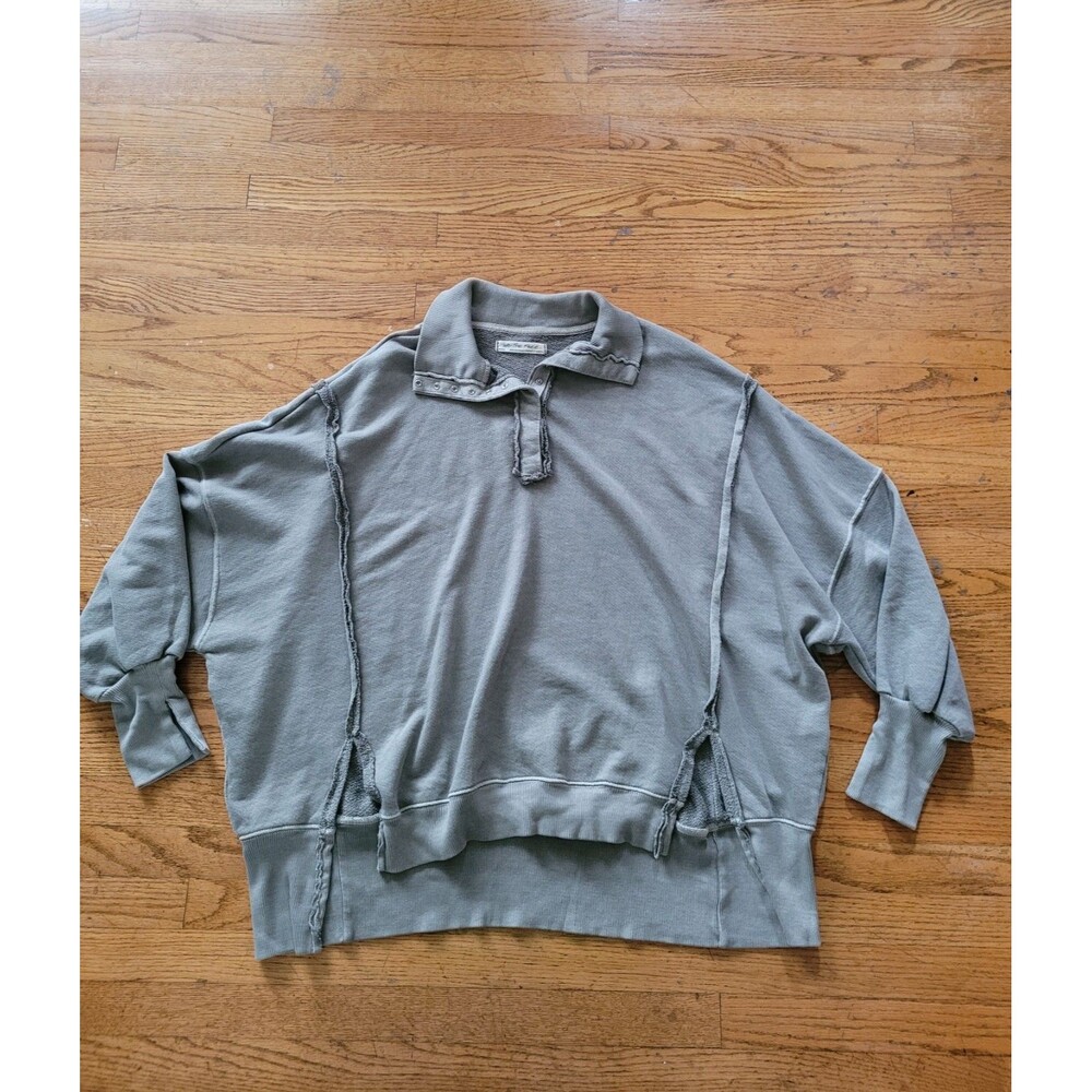 Free People We The Free Oversized Green Camden Henley Sweatshirt Small NWT
